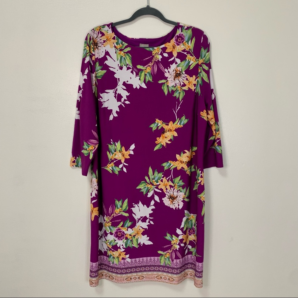 Chico’s Short Printed Boat Neck Dress Floral Magenta Size 3 XL